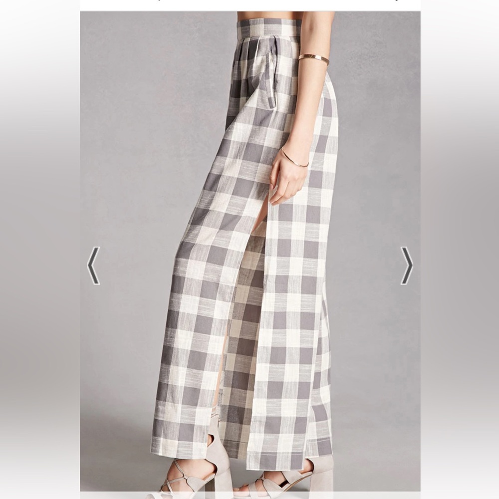 Nightwalker Gray Checkered Side Slit Wide Leg Pants